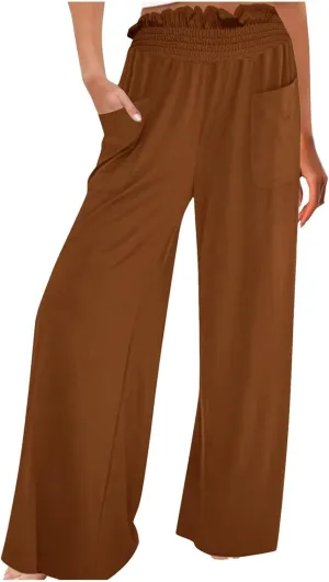 PTOLOCIF Cotton Linen Pants for Women Wide Leg Pants Casual Loose Drawstring Pant Summer Palazzo Harem Trousers with Pockets