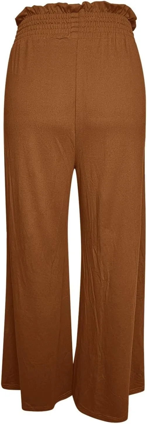 PTOLOCIF Cotton Linen Pants for Women Wide Leg Pants Casual Loose Drawstring Pant Summer Palazzo Harem Trousers with Pockets
