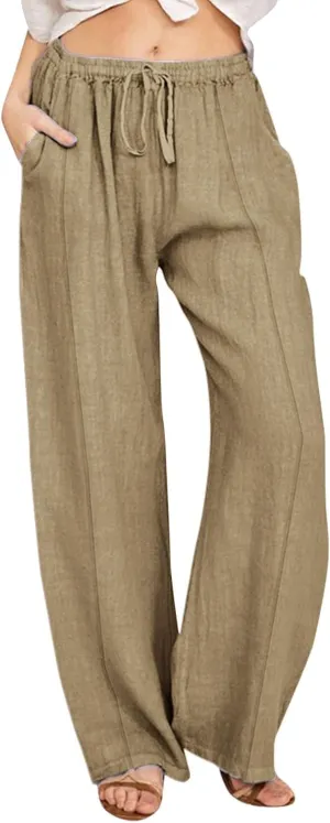 PTOLOCIF Cotton Linen Pants Women,Casual Fashion Boho Pants Plus Size Summer Pants Beach Vacation Palazzo Lounge Pants