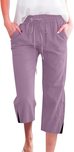 PTOLOCIF Cotton Pants for Women High Waisted Wide Leg Palazzo Pant Drawstring Casual Loose Pants Trousers with Pockets