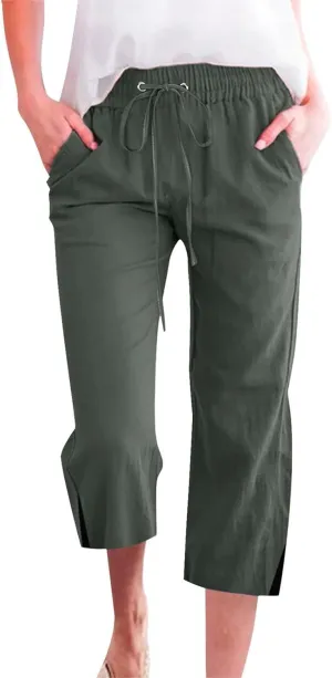 PTOLOCIF Cotton Pants for Women High Waisted Wide Leg Palazzo Pant Drawstring Casual Loose Pants Trousers with Pockets
