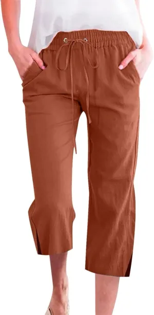 PTOLOCIF Cotton Pants for Women High Waisted Wide Leg Palazzo Pant Drawstring Casual Loose Pants Trousers with Pockets