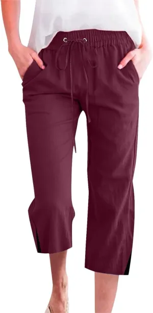 PTOLOCIF Cotton Pants for Women High Waisted Wide Leg Palazzo Pant Drawstring Casual Loose Pants Trousers with Pockets