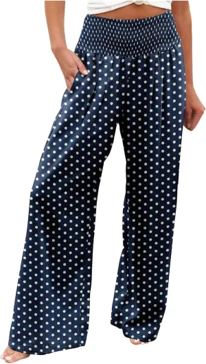 PTOLOCIF Linen Pants for Women High Waisted Long Palazzo Pants Wide Leg Cotton Linen Lounge Pant Trousers with Pockets