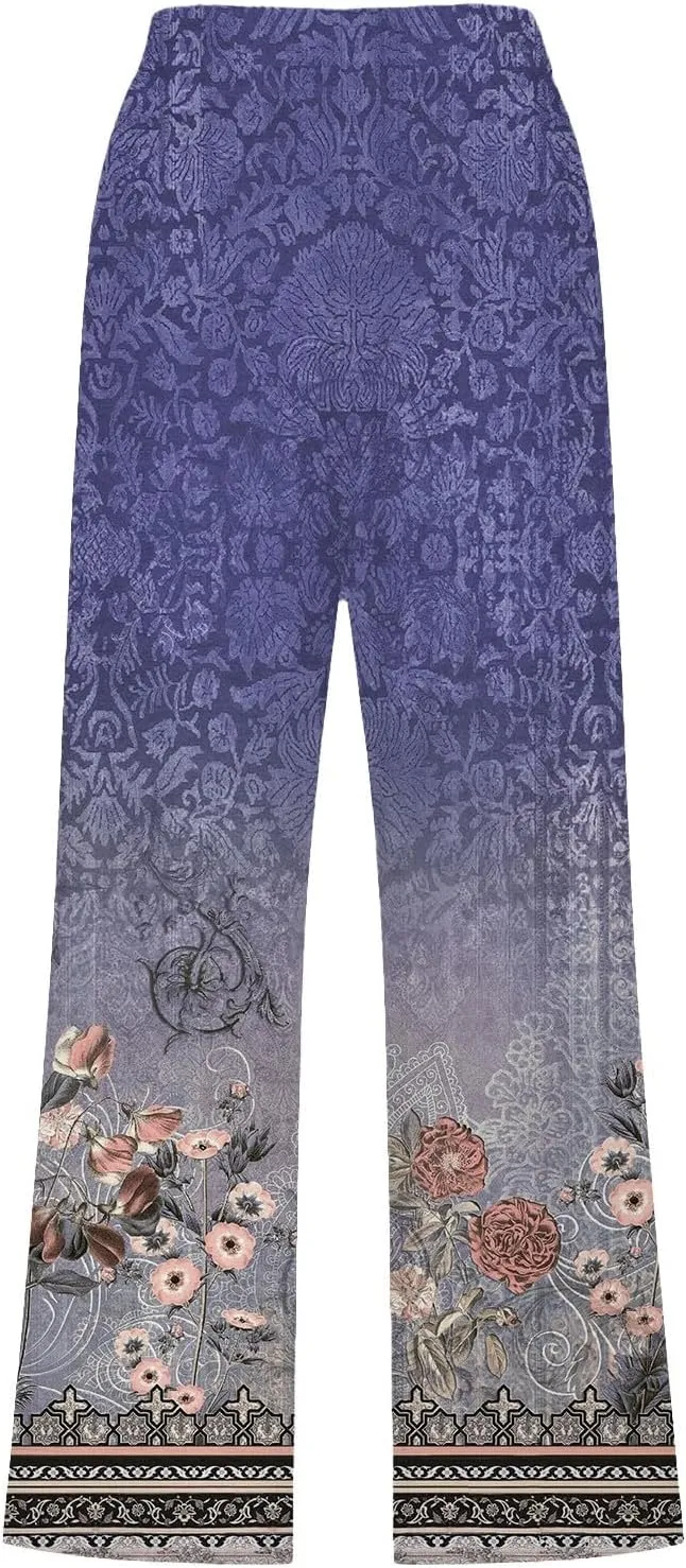 PTOLOCIF Women's Cotton Linen Pants High Waisted Long Palazzo Pants Wide Leg Cotton Linen Lounge Pant Trousers with Pockets