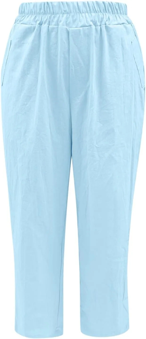 PTOLOCIF Women's Cotton Linen Pants Wide Leg Pants Casual Loose Drawstring Pant Summer Palazzo Harem Trousers with Pockets