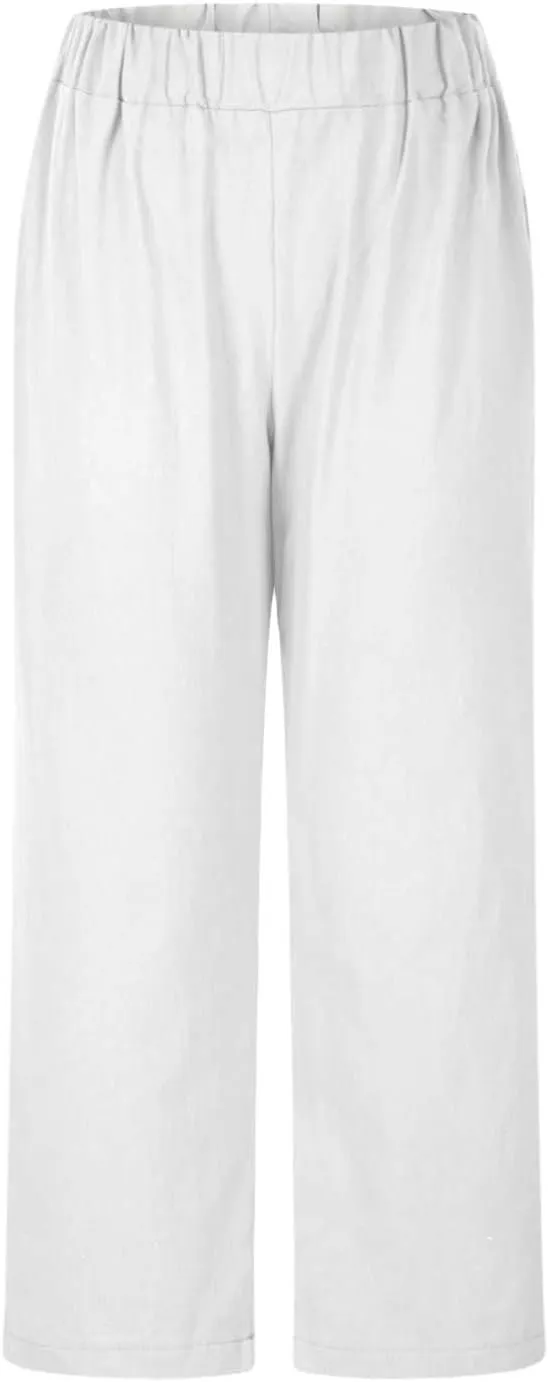 PTOLOCIF Women's Linen Blend Pants Straight Leg Dress Pants High Waist Cotton Linen Pant Flowy Wide Leg Summer Boho Trousers