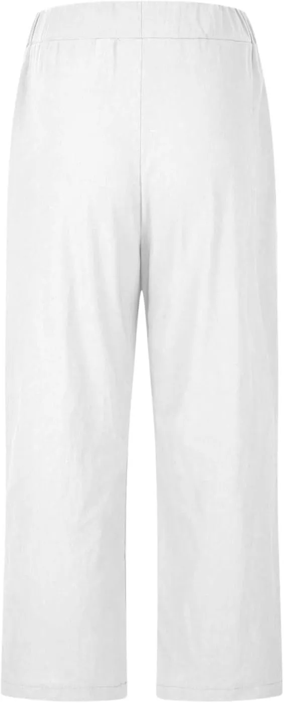 PTOLOCIF Women's Linen Blend Pants Straight Leg Dress Pants High Waist Cotton Linen Pant Flowy Wide Leg Summer Boho Trousers