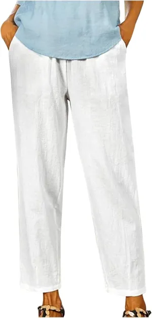 PTOLOCIF Women's Linen Blend Pants Straight Leg Dress Pants High Waist Cotton Linen Pant Flowy Wide Leg Summer Boho Trousers