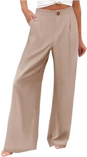 PTOLOCIF Womens Linen Pants Casual Elastic Waist Wide Leg Pants with Pockets High Waisted Drawstring Beach Pant Trousers