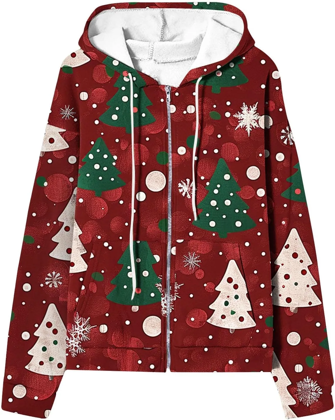 Quilted Jackets for Women Casual Christmas Print Winter Coats Full Zip Hoodies Long Sleeve Sweatshirt with Pockets