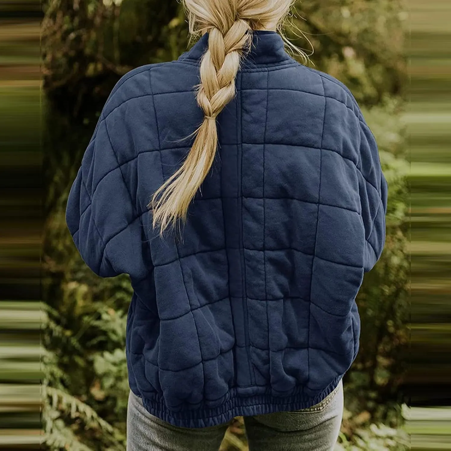 Quilted Jackets for Women, Long Sleeve Zip Puffer Jackets Loose Casual Jacket Coat Winter Warm Outwear with Pockets