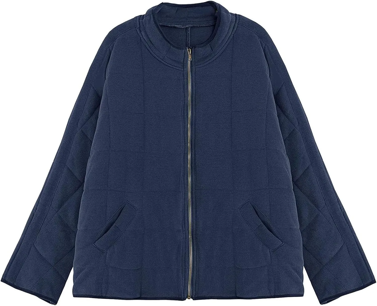 Quilted Jackets for Women, Long Sleeve Zip Puffer Jackets Loose Casual Jacket Coat Winter Warm Outwear with Pockets