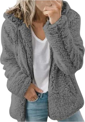 QWENTMTNTY Sherpa Shacket Jacket Women with Pockets Dressy Winter Coat Cute Solid Sherpa Lined Jacket Womens Winter Coats