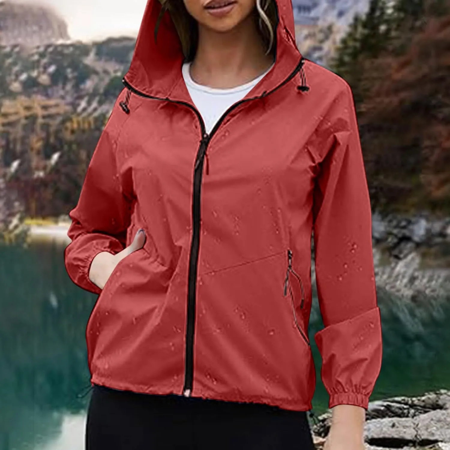 Rain Jacket for Women Waterproof Lightweight Hooded Raincoat for Hiking Travel Outdoor Casual Loose Jackets Coats