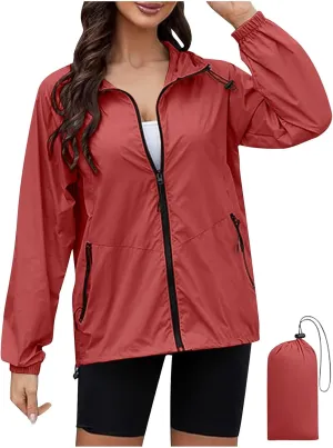 Rain Jacket for Women Waterproof Lightweight Hooded Raincoat for Hiking Travel Outdoor Casual Loose Jackets Coats