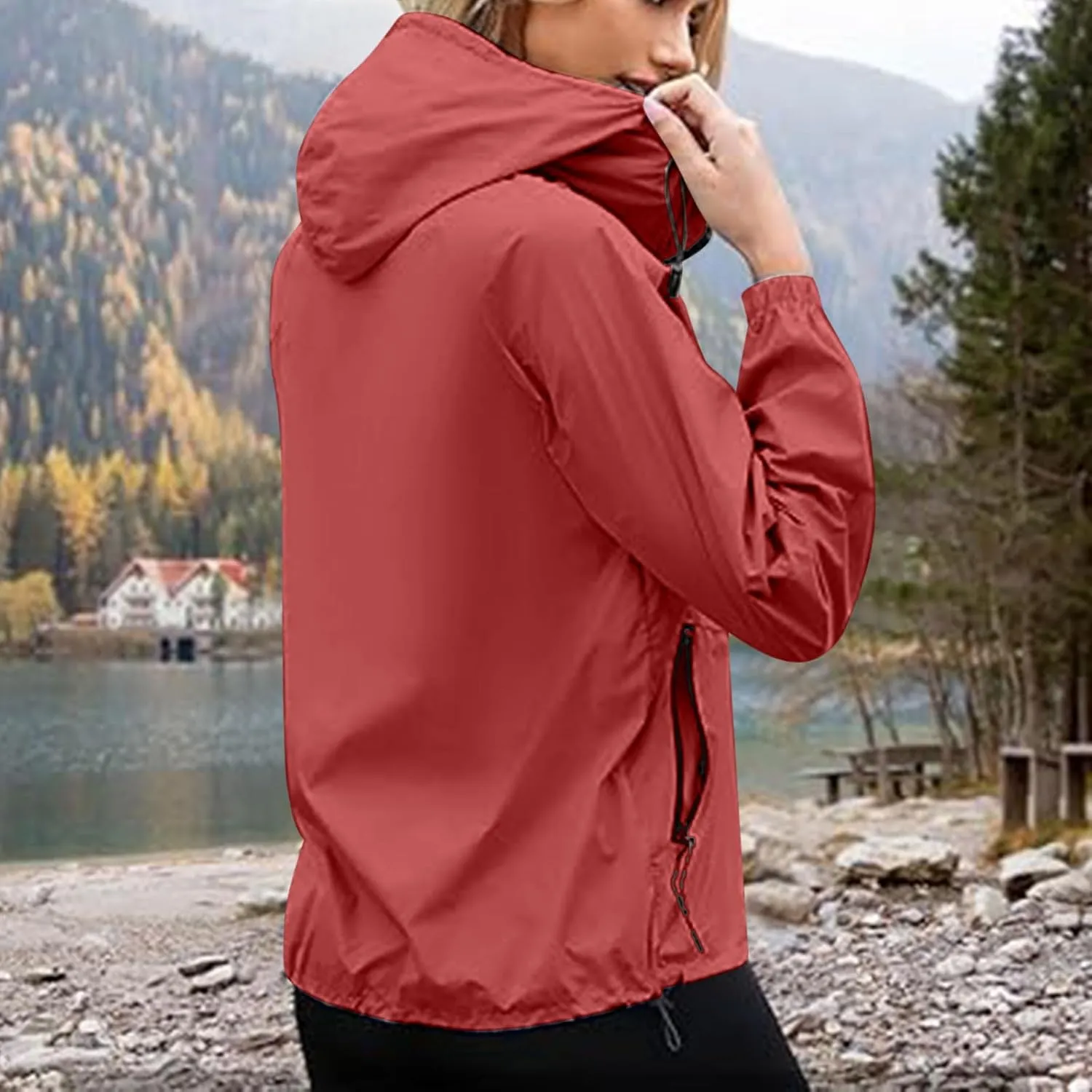 Rain Jacket for Women Waterproof Lightweight Hooded Raincoat for Hiking Travel Outdoor Casual Loose Jackets Coats