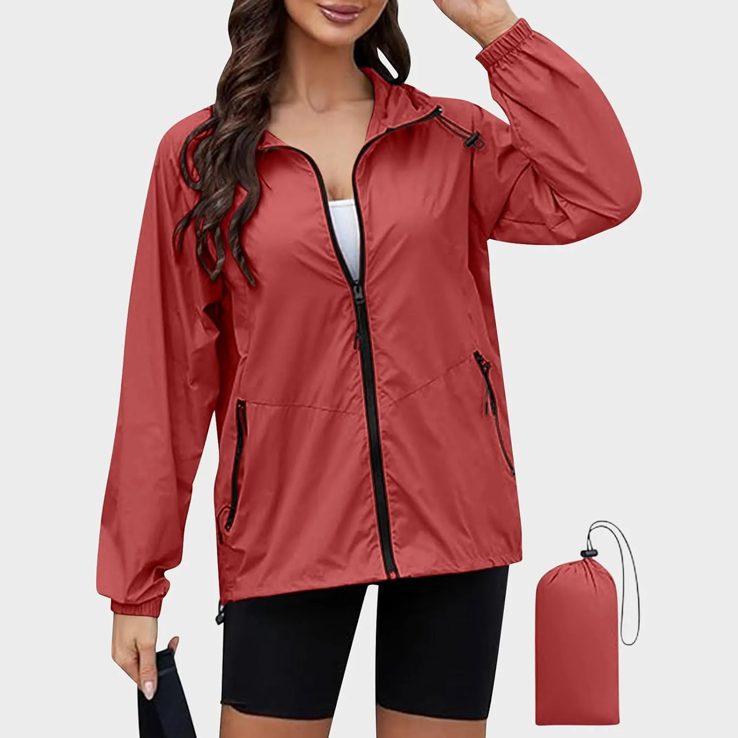 Rain Jacket for Women Waterproof Lightweight Hooded Raincoat for Hiking Travel Outdoor Casual Loose Jackets Coats
