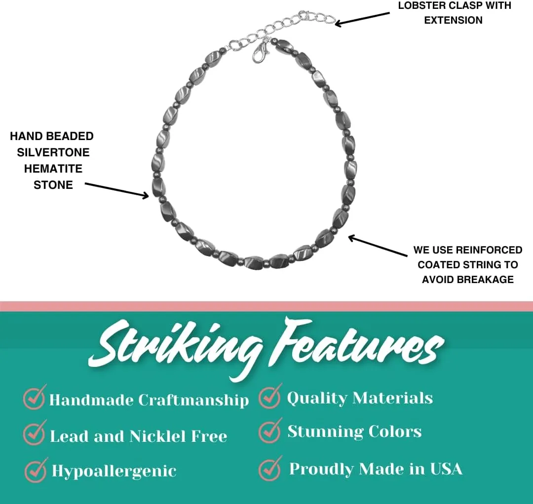 Rainbow Anklet Bracelet Hue Twisted Hematite and Round Artisan Beaded Anklet with Extension Handmade Hypoallergenic Beach Gala Wedding Style Jewelry