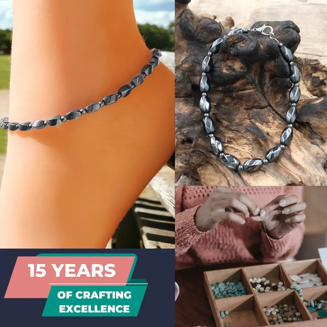 Rainbow Anklet Bracelet Hue Twisted Hematite and Round Artisan Beaded Anklet with Extension Handmade Hypoallergenic Beach Gala Wedding Style Jewelry