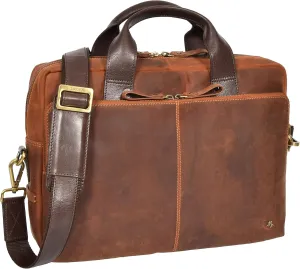 Real Leather Briefcase Cross Body Work Bag Vintage Organiser Satchel Malibu Tan