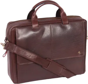 Real Leather Briefcase for Mens Messenger Laptop Satchel Bag Bennett Brown