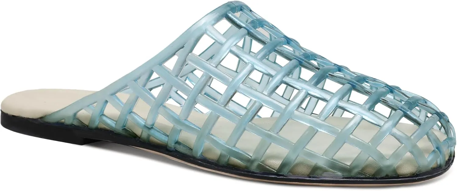 Red Mesh Jelly Mules for Women Clear Hollow Closed Toe Flat Sandals Beach Jellies Slippers Summer Slide Shoes