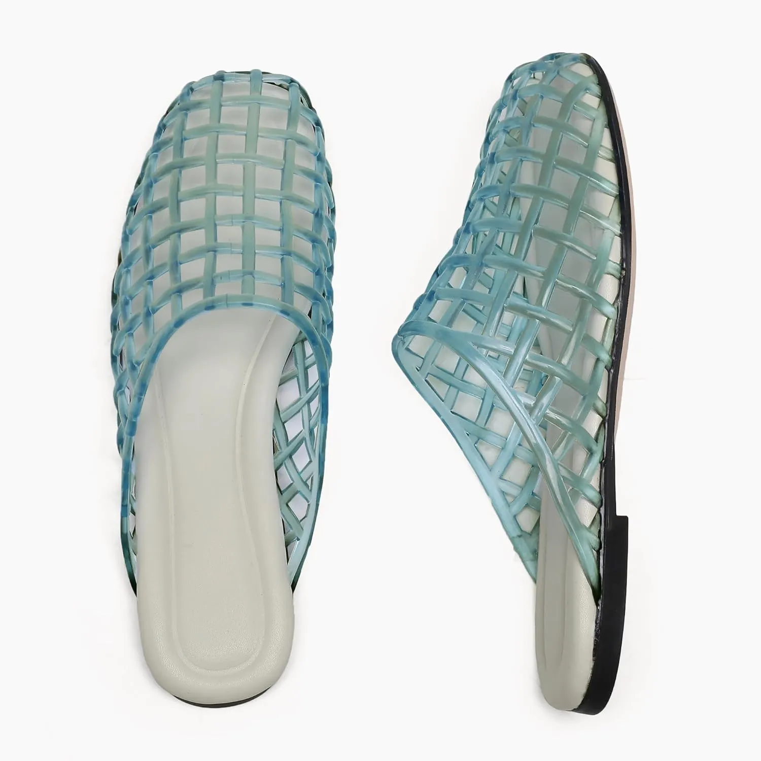 Red Mesh Jelly Mules for Women Clear Hollow Closed Toe Flat Sandals Beach Jellies Slippers Summer Slide Shoes