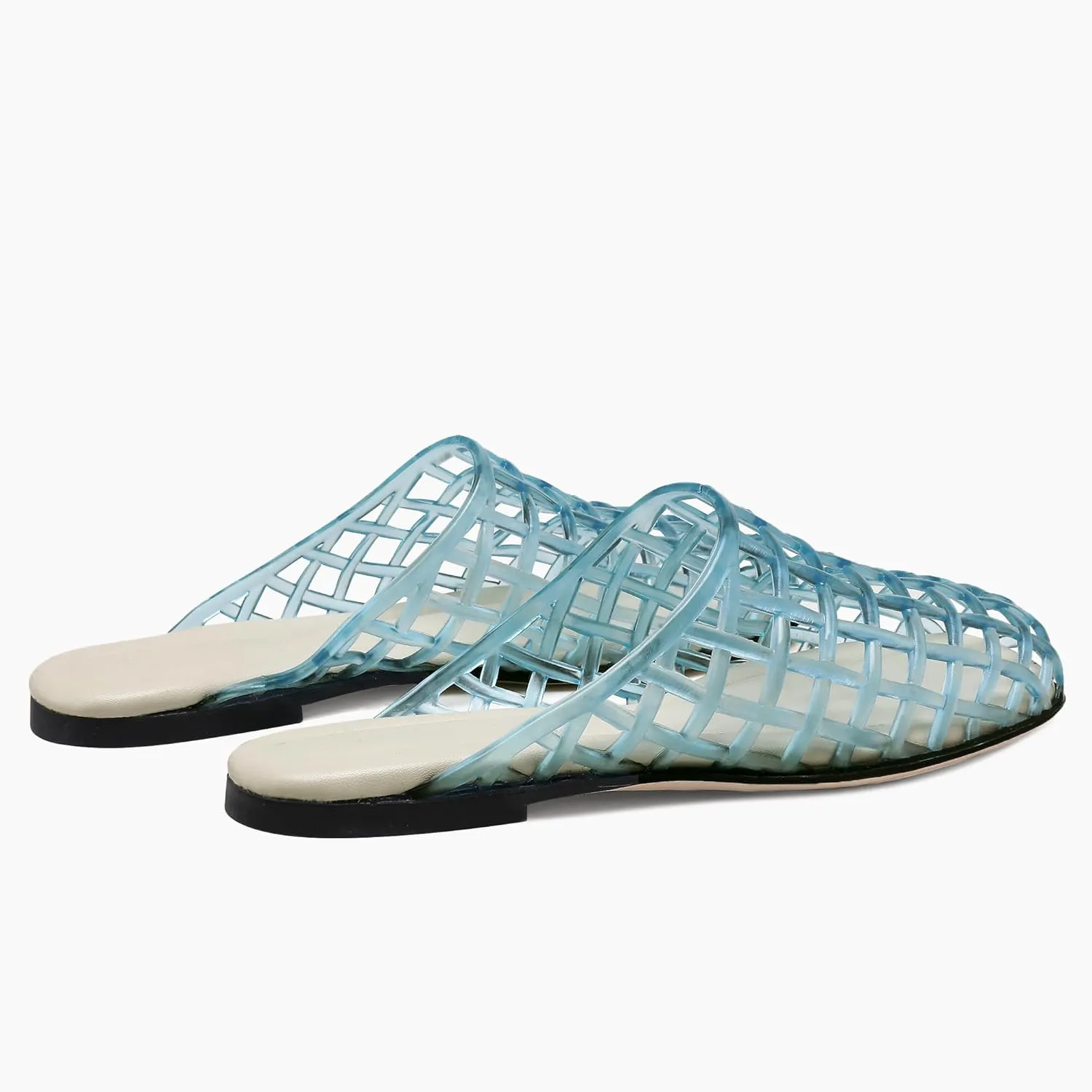 Red Mesh Jelly Mules for Women Clear Hollow Closed Toe Flat Sandals Beach Jellies Slippers Summer Slide Shoes