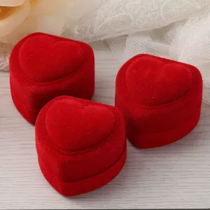 Red Velvet Heart Shaped Ring Box - Anniversary Wedding Ring Earrings Gift Box - Jewelry Presentation Box Case Jewelry Organizer Red Jewelry Boxes, Valentines Day Small Gift Box