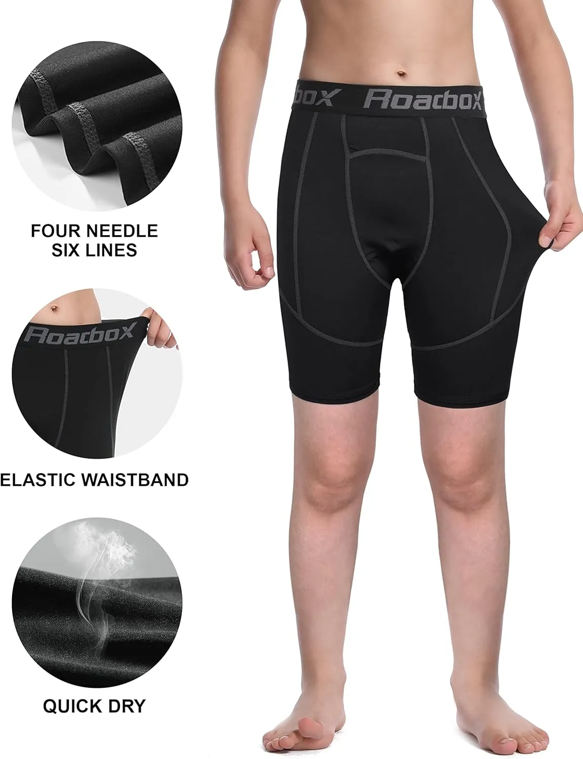 Roadbox Youth Boys Compression Shorts - Spandex Athletic Kids Running Compression Underwear for Basketball Baseball Soccer