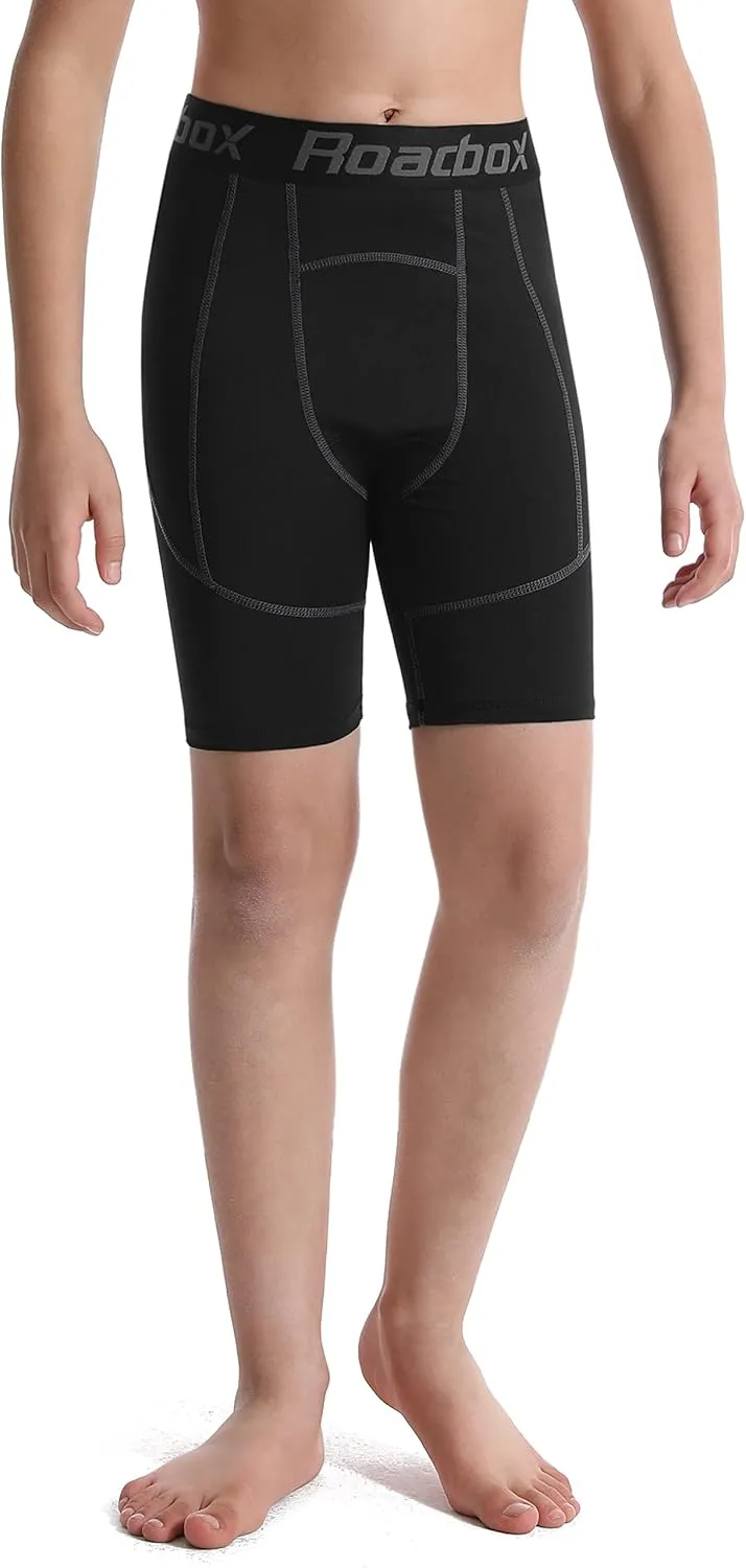 Roadbox Youth Boys Compression Shorts - Spandex Athletic Kids Running Compression Underwear for Basketball Baseball Soccer