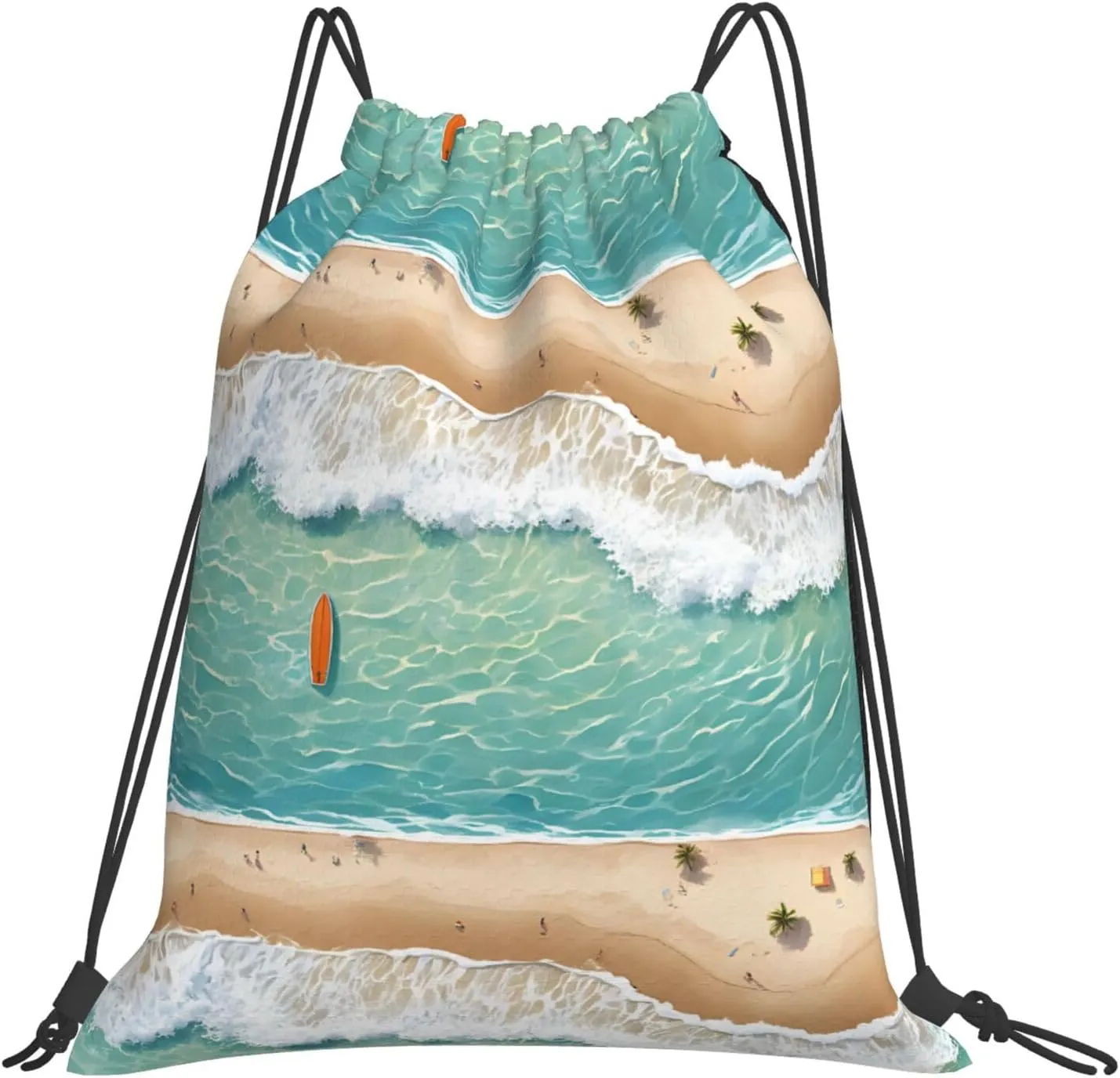 (Romantic Beach Pattern) Drawstring Backpack Drawstring Gym Bag Foldable Water Drawstring Bags Draw String Back Bag For Shopping Sport Yoga Travel, Swimming, Beach