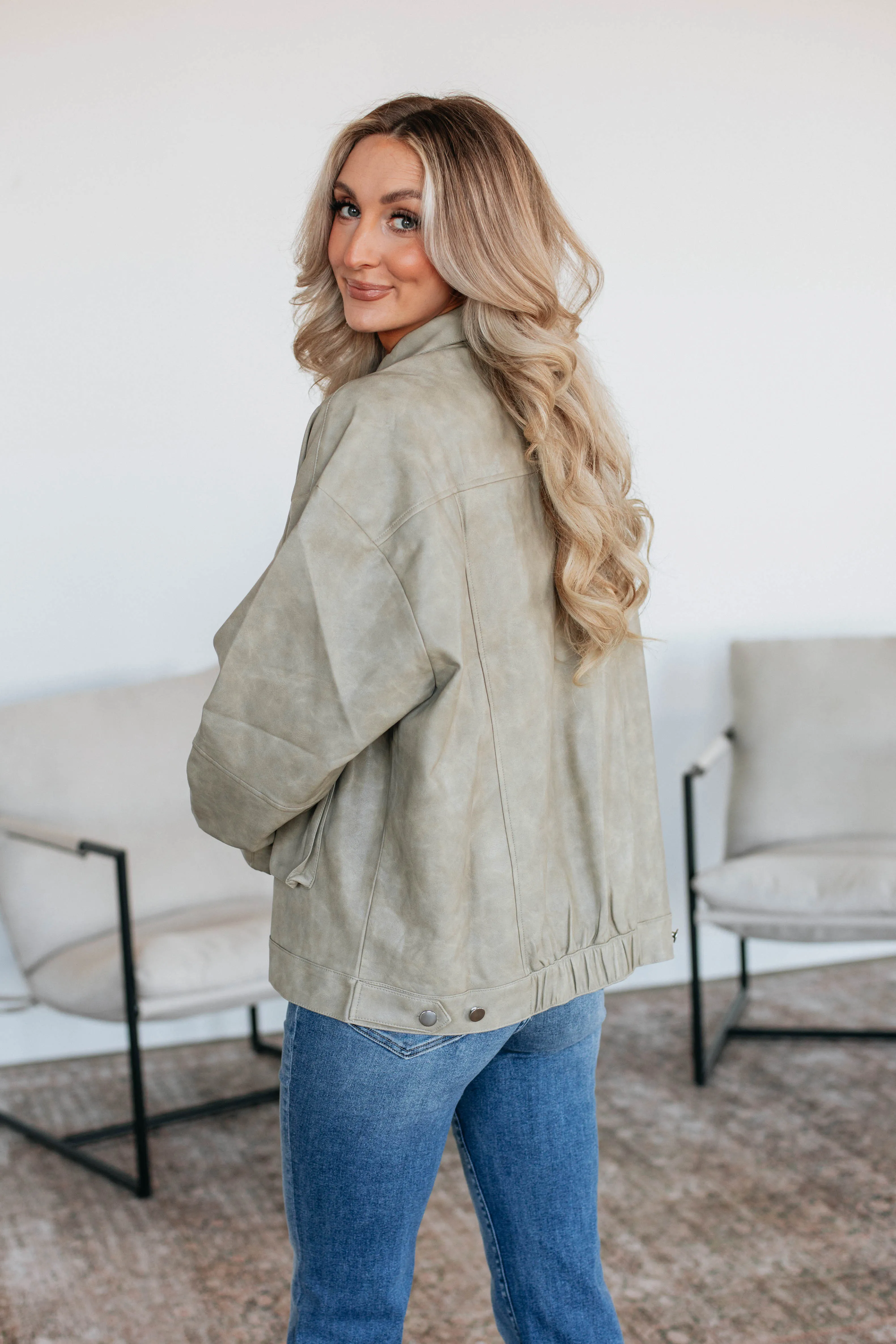 Ryann Leather Jacket - Artichoke