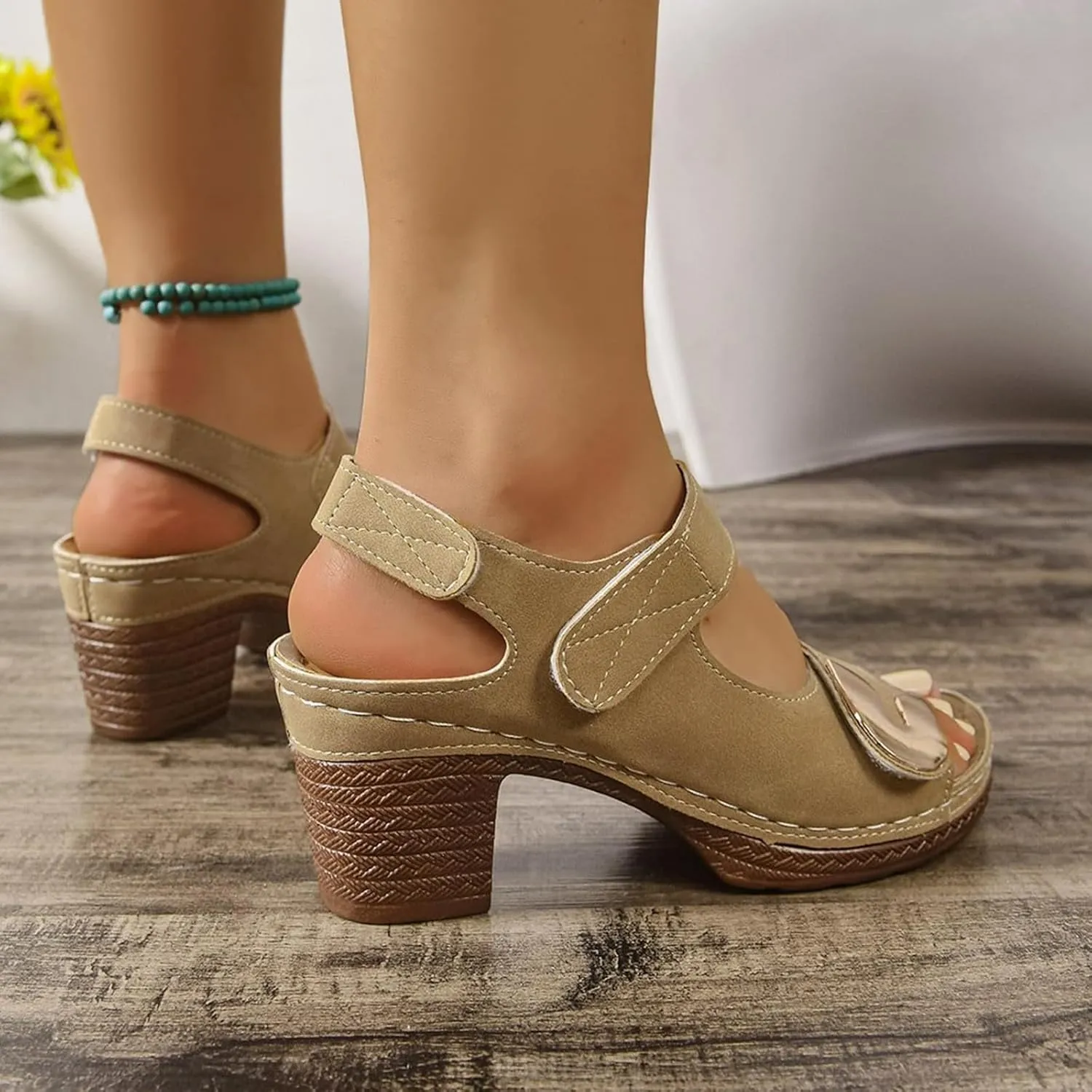 sandals for women with arch support Comfortable Orthopedic Walking Platform Sandal Summer Chunky Heels Sandals Casual Open Toe Slip-On Wedge Heel Dressy Ankle Strap Shoes