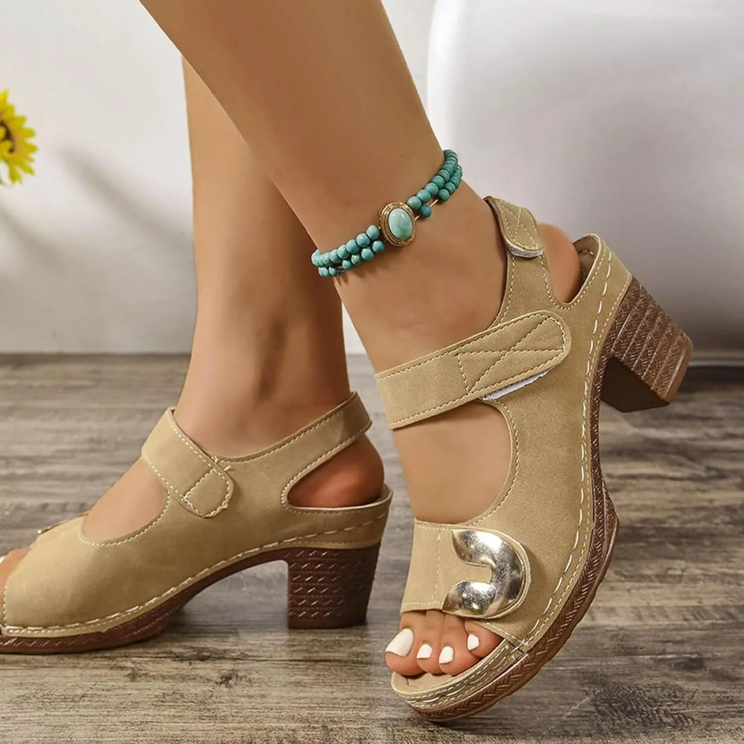 sandals for women with arch support Comfortable Orthopedic Walking Platform Sandal Summer Chunky Heels Sandals Casual Open Toe Slip-On Wedge Heel Dressy Ankle Strap Shoes