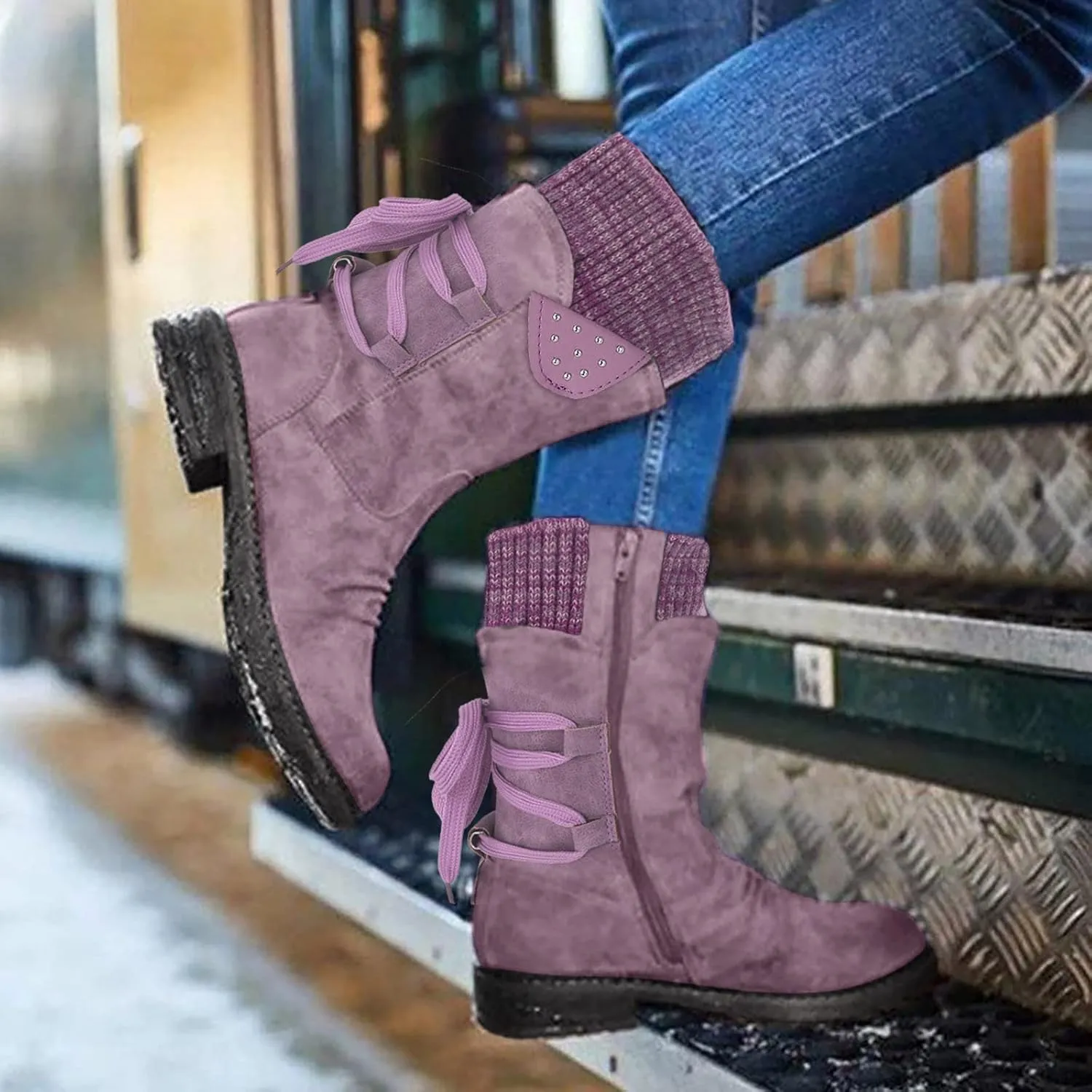SBGMoSJ Slip on Winter Boots for Women Waterproof Womens 11.5 Extra Wide Width Non Slip Winter Boots Woman Boots Winter Short Womens Pull on Winter Boots 8.5 Waterproof Winter Boots Youth