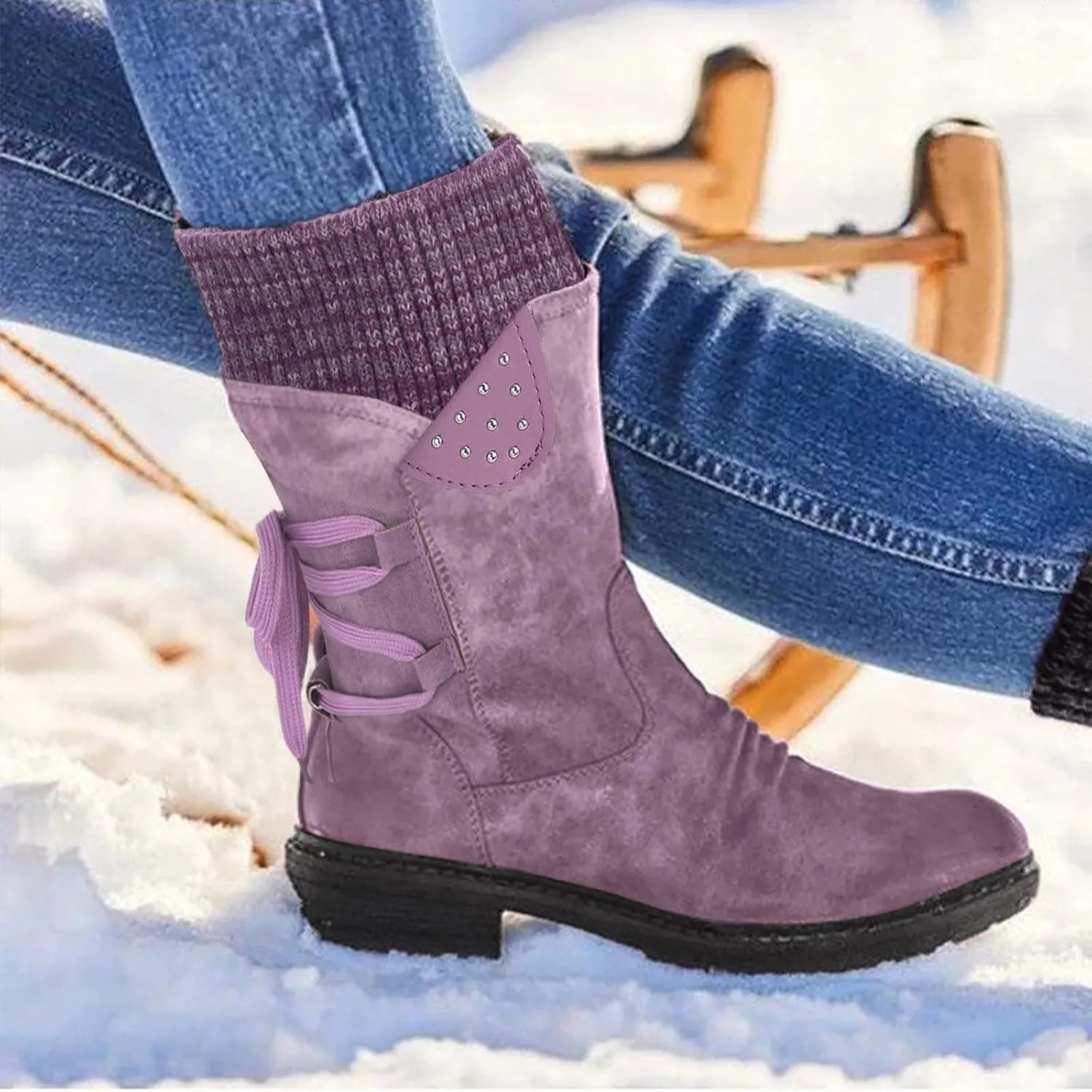SBGMoSJ Slip on Winter Boots for Women Waterproof Womens 11.5 Extra Wide Width Non Slip Winter Boots Woman Boots Winter Short Womens Pull on Winter Boots 8.5 Waterproof Winter Boots Youth