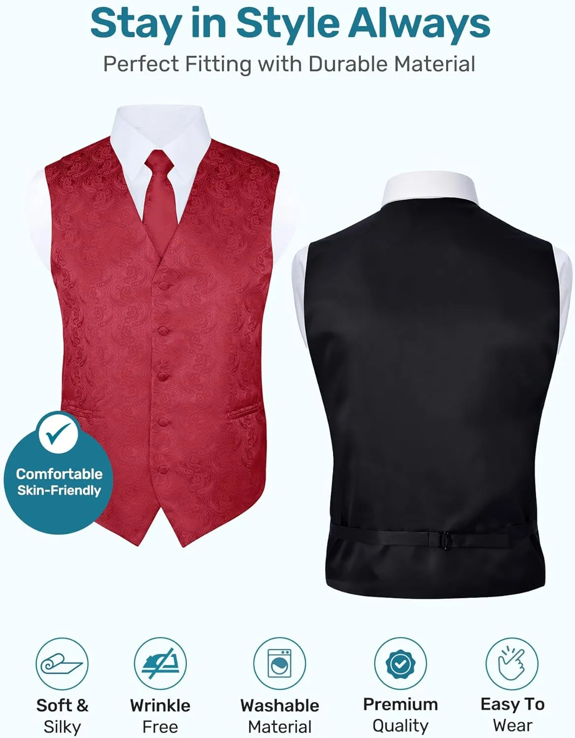 S.H. Churchill & Co. Men's 4 Piece Paisley Vest Set, with Bow Tie, Neck Tie & Pocket Hanky