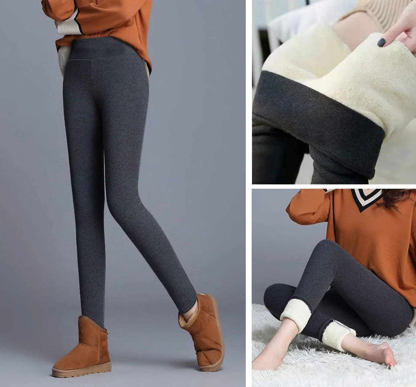SIAEAMRG Winter Sherpa Fleece Lined Leggings for Women,High Waist Stretchy Thick Cashmere Leggings