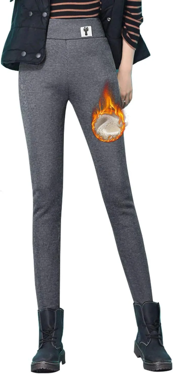 SIAEAMRG Winter Sherpa Fleece Lined Leggings for Women,High Waist Stretchy Thick Cashmere Leggings