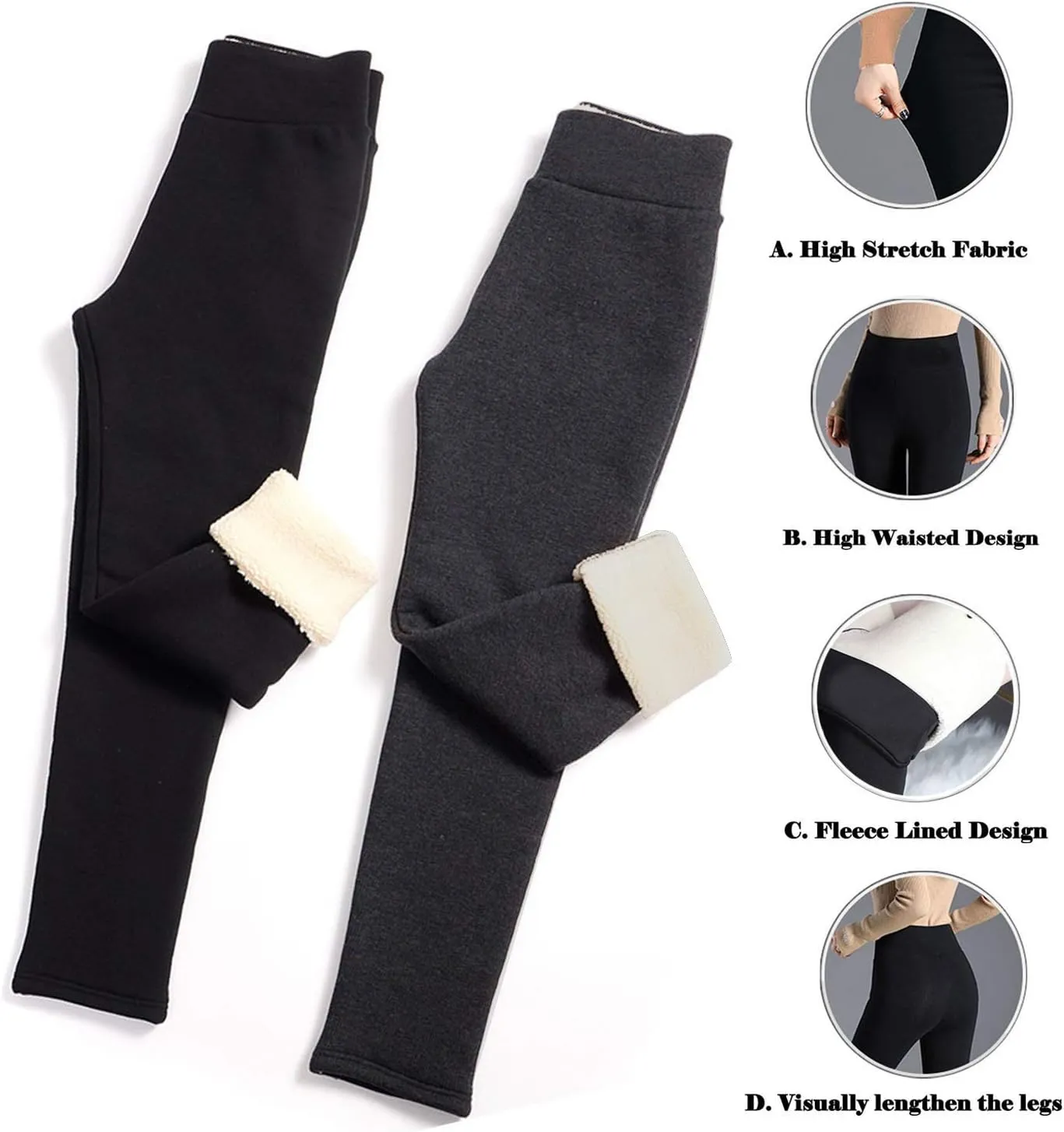 SIAEAMRG Winter Sherpa Fleece Lined Leggings for Women,High Waist Stretchy Thick Cashmere Leggings