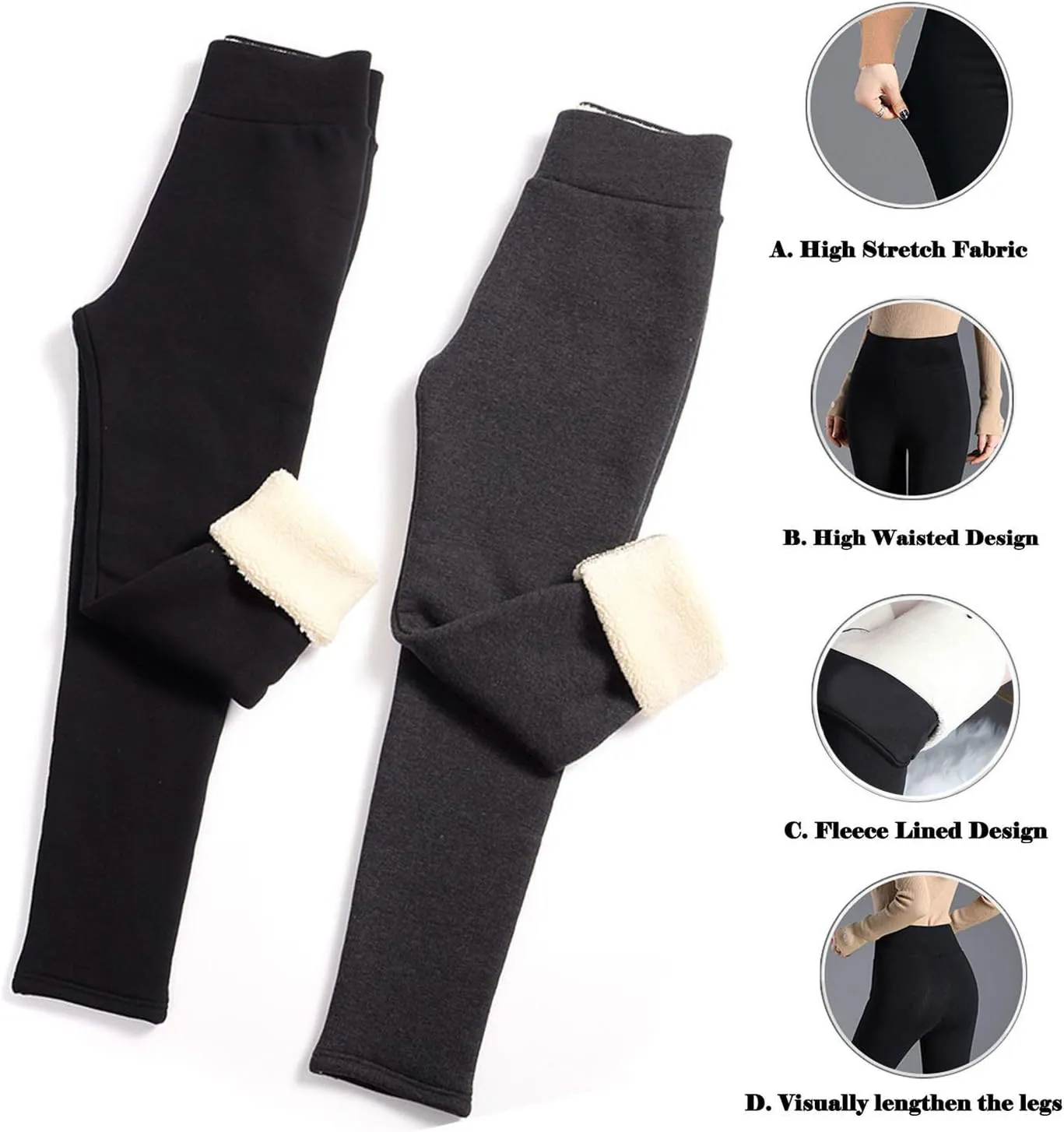 SIAEAMRG Winter Sherpa Fleece Lined Leggings for Women,High Waist Stretchy Thick Cashmere Leggings