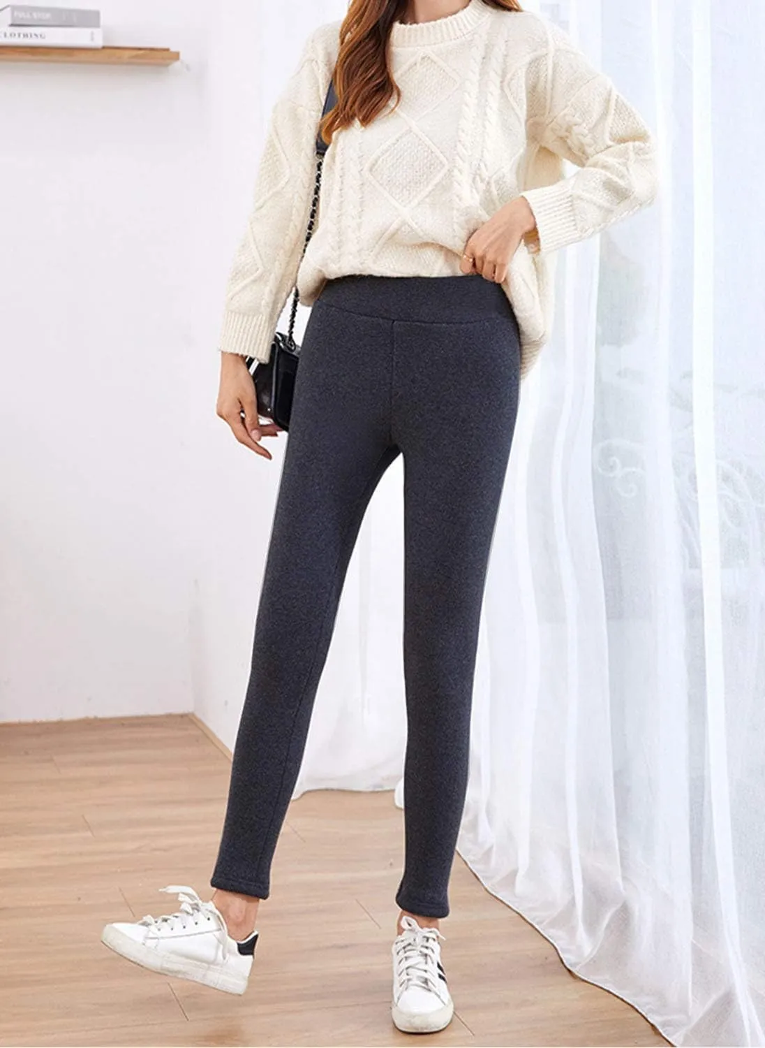 SIAEAMRG Winter Sherpa Fleece Lined Leggings for Women,High Waist Stretchy Thick Cashmere Leggings