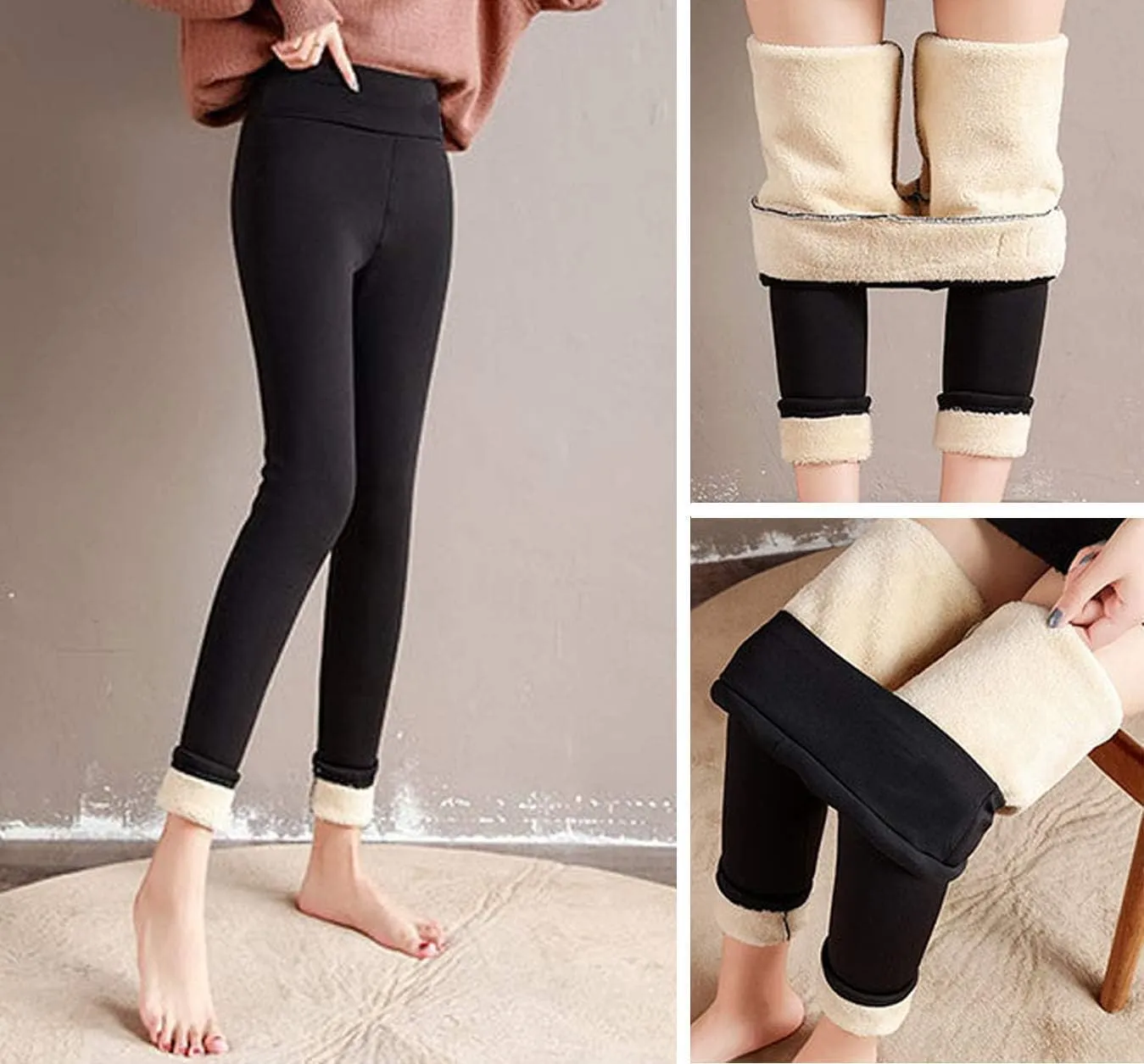 SIAEAMRG Winter Sherpa Fleece Lined Leggings for Women,High Waist Stretchy Thick Cashmere Leggings