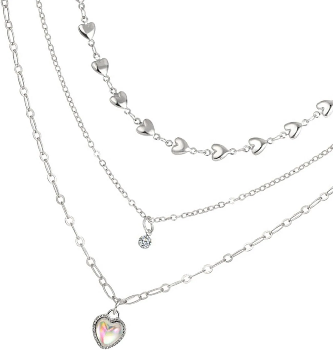 Silver Heart Moonstone Pendant Necklace Jewelry Accessory For Women Adjustable Clavicle Chain Fashion Jewelry Pieces