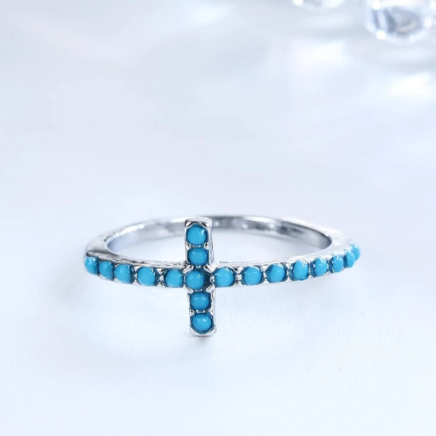 Simple Wedding Band, Ring Jewelry Aesthetic Cross with Cubic Zirconia Silver Western Jewelry for Women