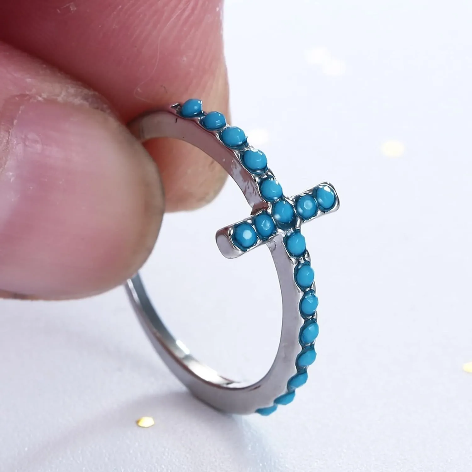 Simple Wedding Band, Ring Jewelry Aesthetic Cross with Cubic Zirconia Silver Western Jewelry for Women