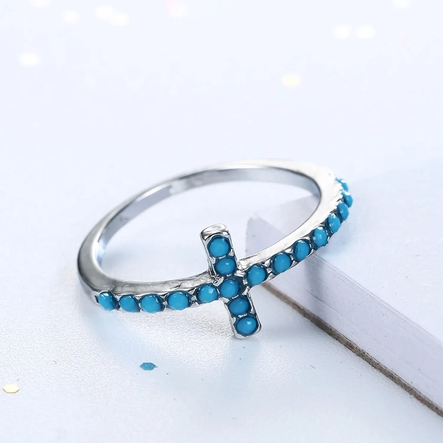 Simple Wedding Band, Ring Jewelry Aesthetic Cross with Cubic Zirconia Silver Western Jewelry for Women