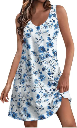 Sleeveless Womens Summer Dresses Aline Mini Dress Casual Dress Floral Printed Vacation Beach Dress Swing Dress